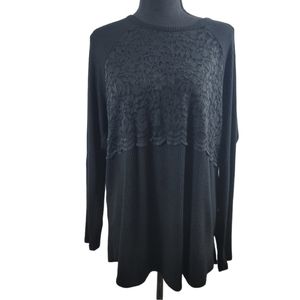 😊Torrid Black Lace Waffle Knit Long Sleeve Top Sz 2 Fits 18/20 or 2X